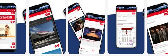 App-Store-Ansicht mit mehreren Smartphones nebeneinander, auf jedem eine andere Ansicht der App.
